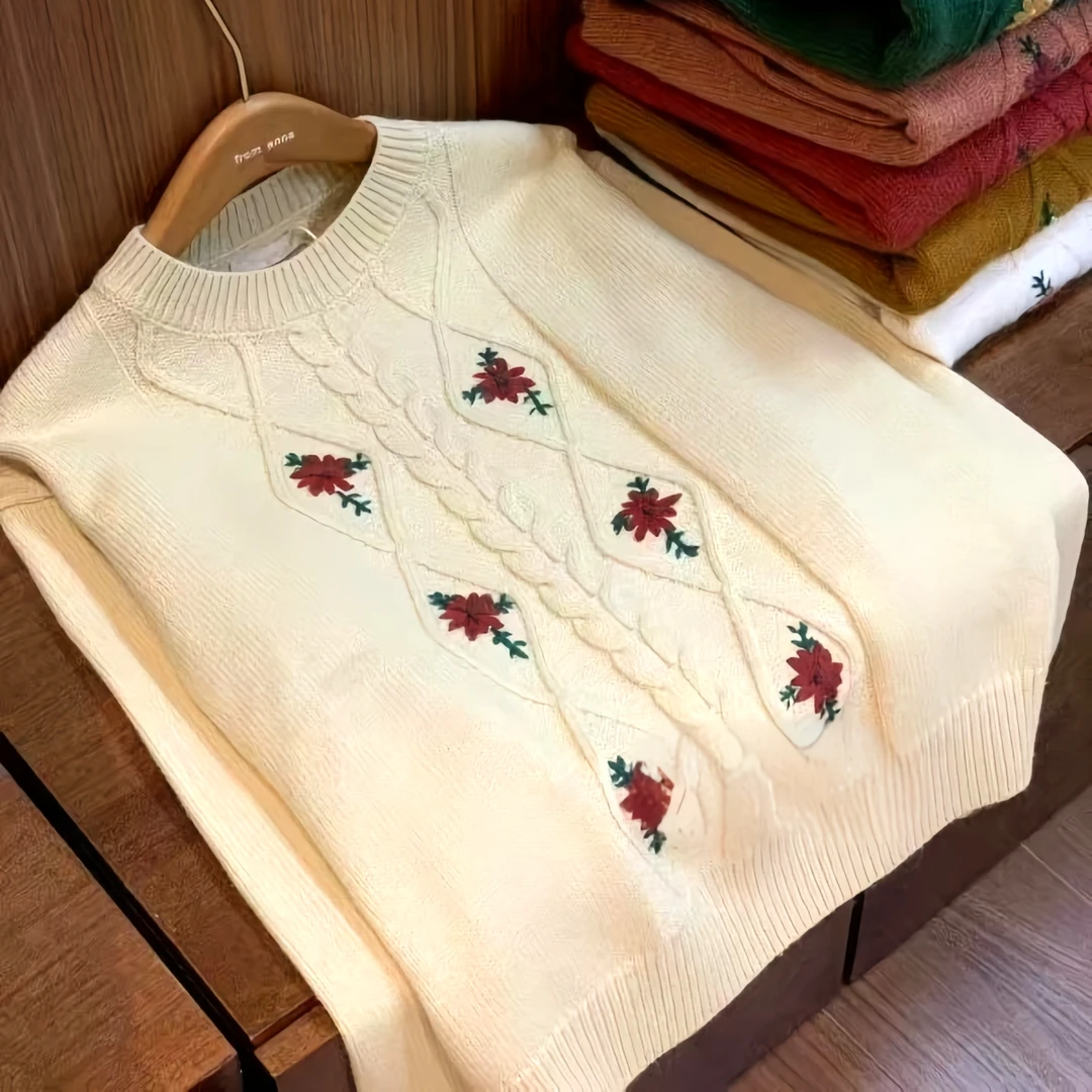 【备注编号】春夏品质女款大方简约时尚圆领提花针织衫