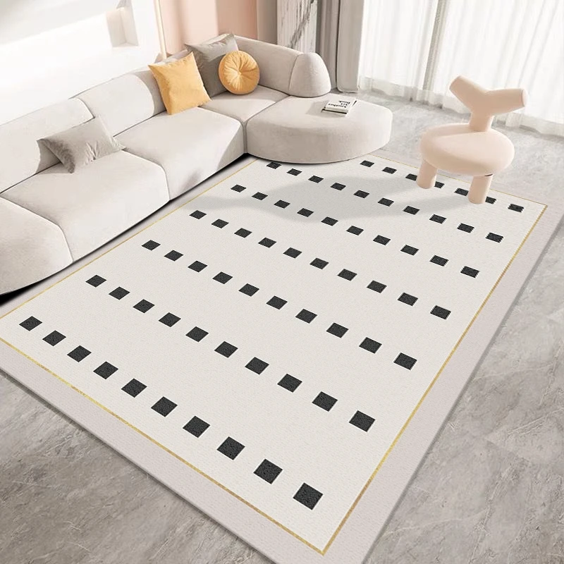 网红爆款客厅地毯简约奶油风沙发大面积卧室床边毯防滑-棋盘格
