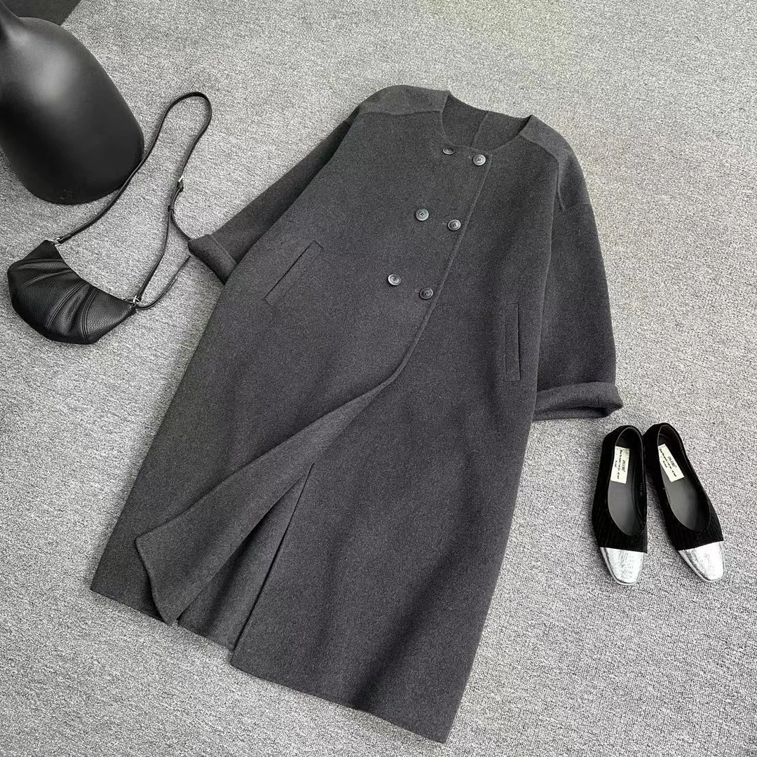 瑶睿安220斤原创设计双面绒纯手工极简风大衣气质中长款 678长115