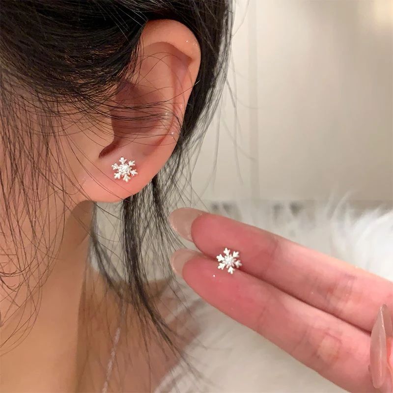合金耳饰 【冬季新款】雪花螺丝耳钉睡觉免摘耳环高级感耳饰女养耳