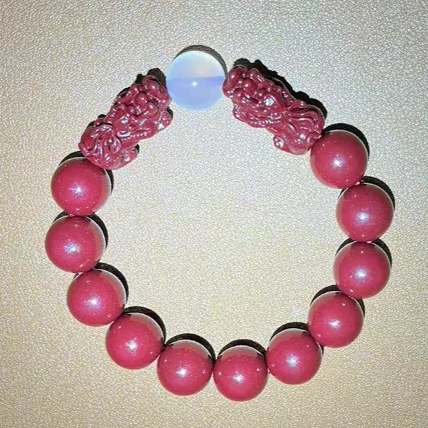 含辰砂工艺品（真品朱砂）手链紫金砂14mm双貔貅太阳石血疗手链1401