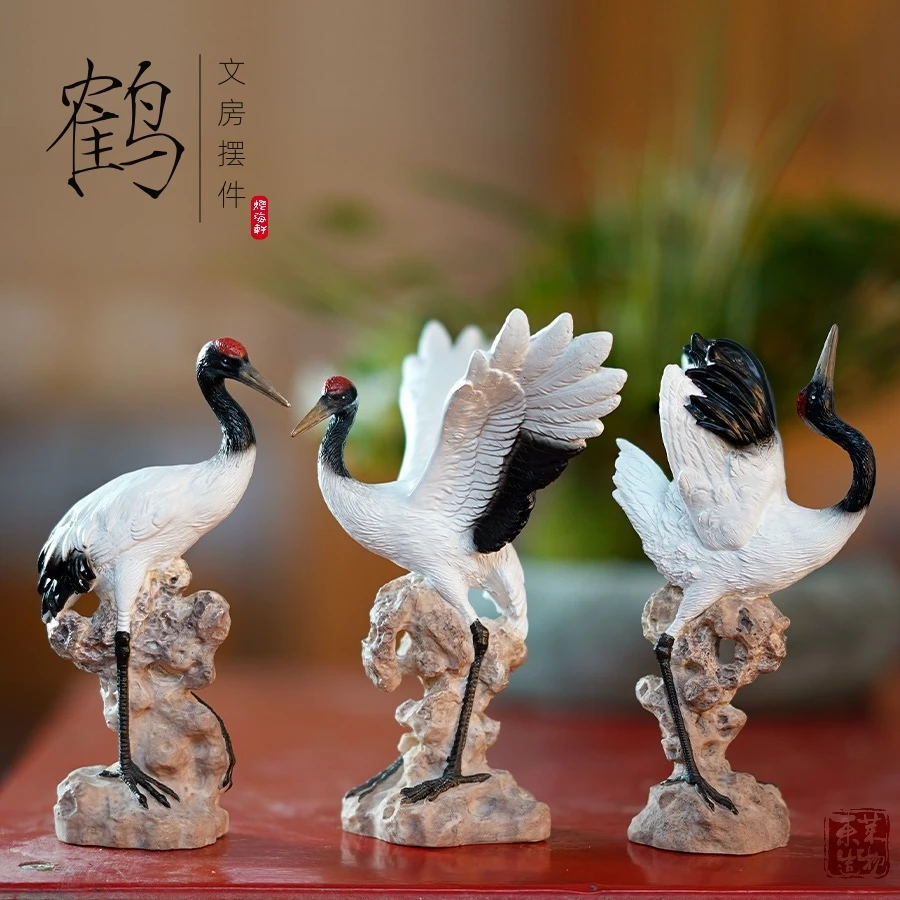 【文房创意摆件】仿真小白鹤文房书桌摆件盆景景观造景水景镇纸
