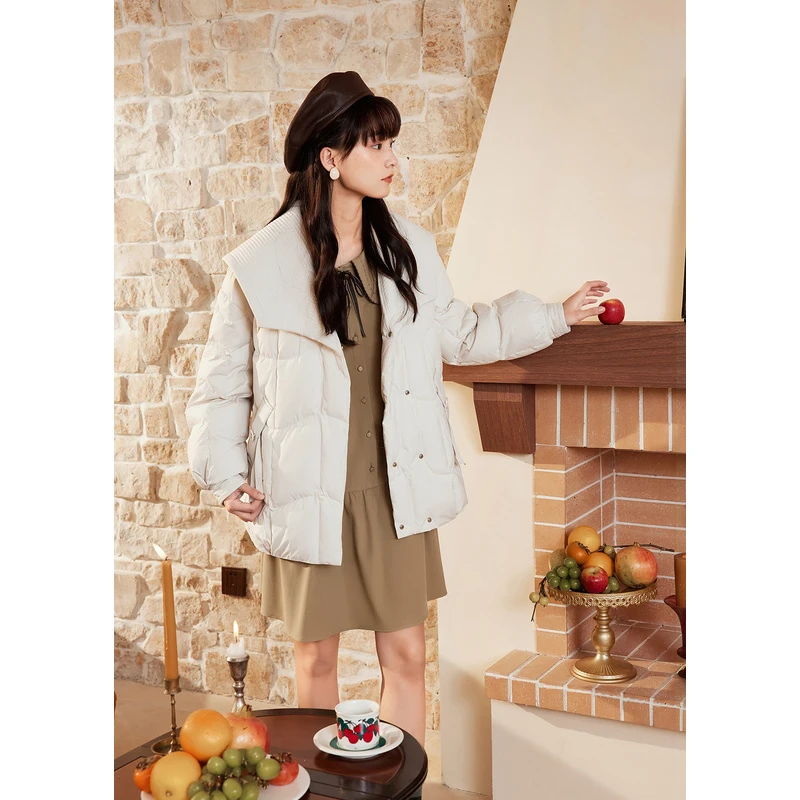 紫涵大翻领羽绒服冬季新款v领双排扣温柔保暖纯色大衣Z2Z10BS270