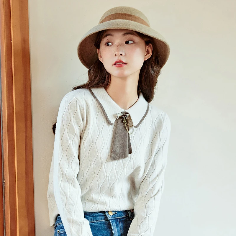 紫涵菱格竖条纹针织衫女年冬季新款森系学院风绞花Z3Z10BS296