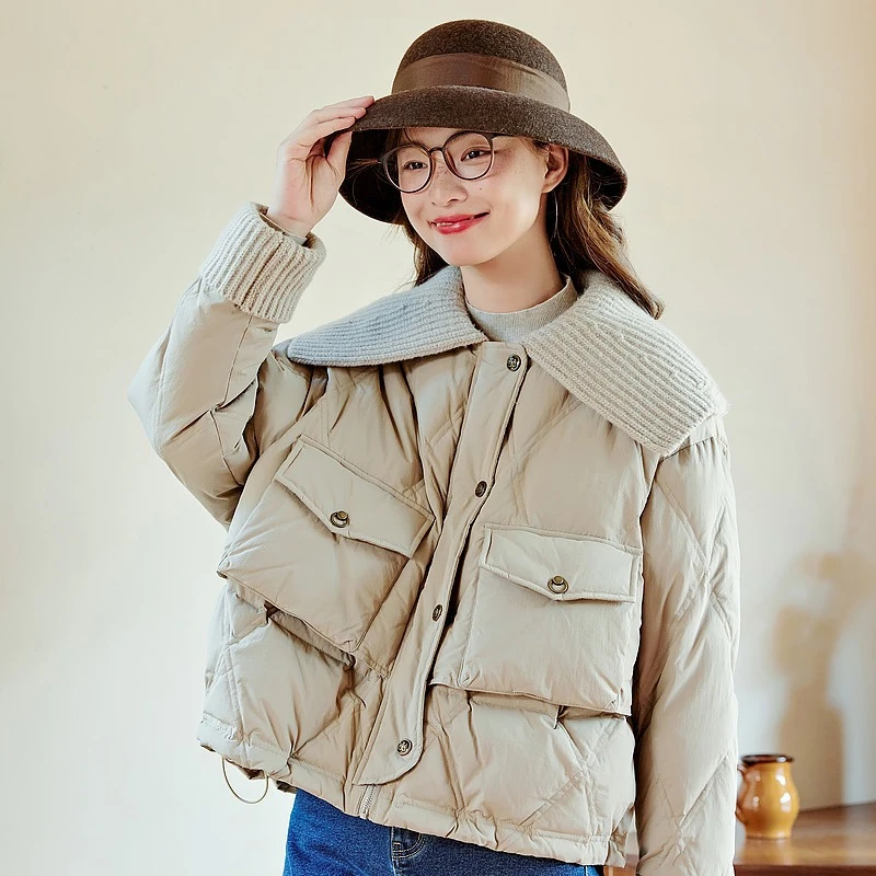 紫涵工装风保暖翻领短款羽绒服秋冬白鸭绒女冬季新款Z3Z10BS285