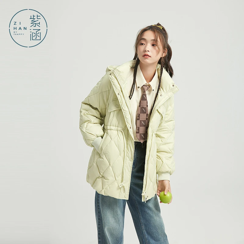 紫涵菱格收腰鸭绒羽绒服女冬季新款简约韩版羽绒外套连Z3Z10AN052