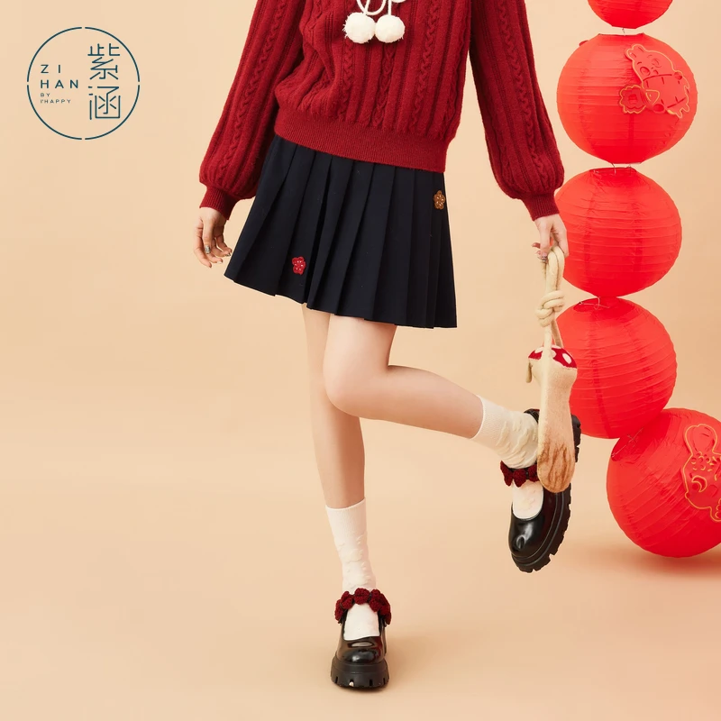 紫涵高腰A字百褶裙女冬季新款学院Z3Z12AS535