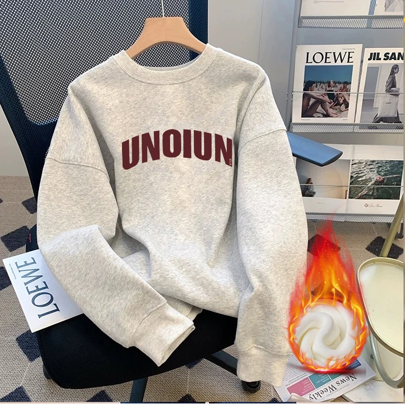 加绒圆领卫衣女2024新款秋冬宽松美式冬季洋气慵懒风套头上衣