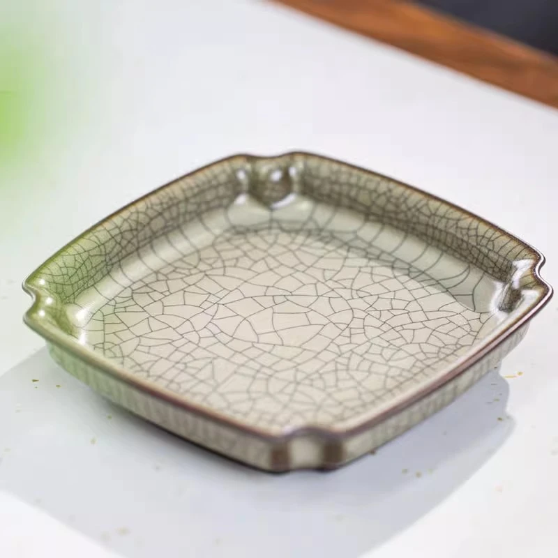 清泉茶铺-【龙泉青瓷铁胎茶点碟】茶盘点心盘干泡盘13*13CM