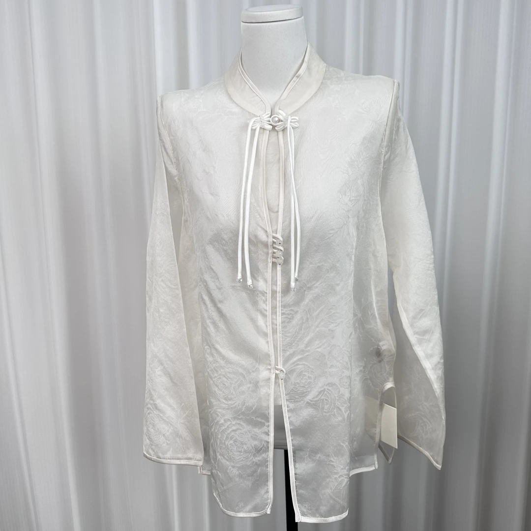 【辣妈姐妹】高定新中式国风欧根缎花萝衬衫21026