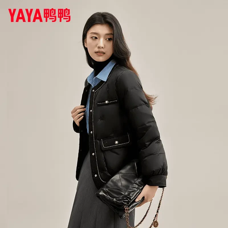YAYA/鸭鸭小香风简约百搭短款羽绒服女款时尚休闲外套YE4A601545L