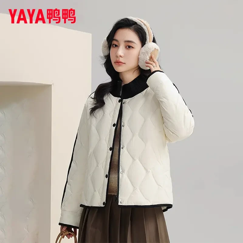 YAYA/鸭鸭羽绒服女短款立领时尚薄款撞色显瘦外套YE4B604872H