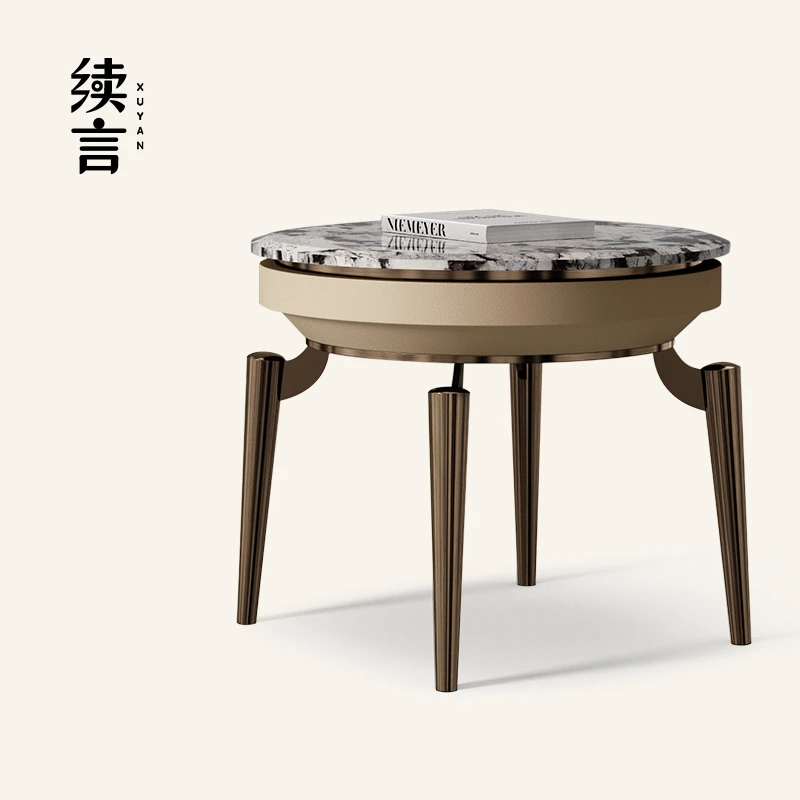 续言 别墅高端设计感客厅沙发小圆几意式轻奢天然大理石边几H351