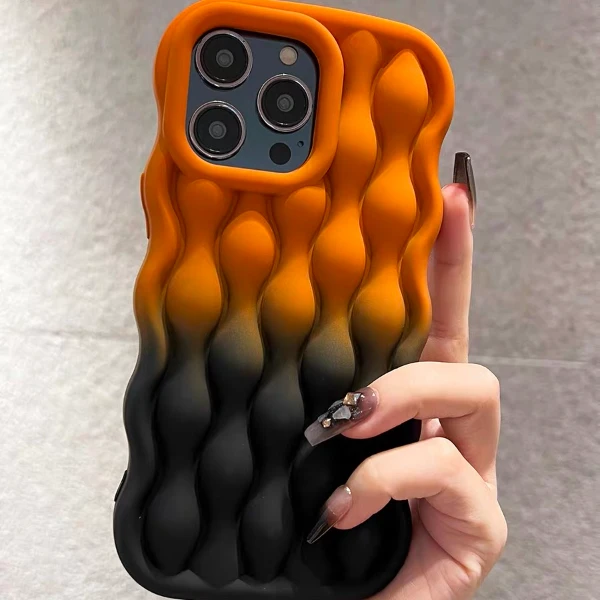 双色渐变立体波浪纹适用苹果16手机壳iPhone15promax硅胶14小众13