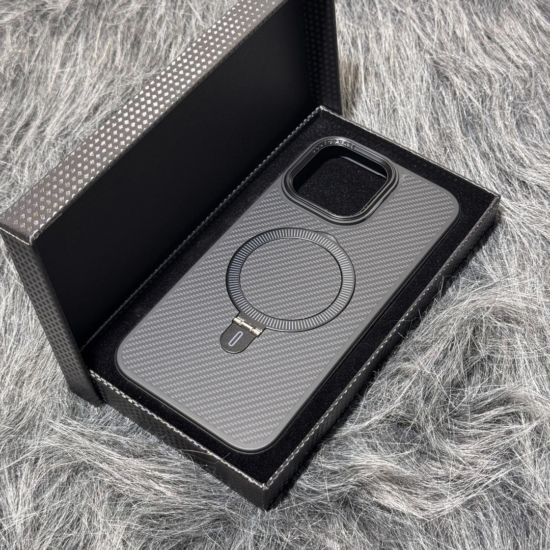 凯夫拉碳纤维纹适用苹果16promax磁吸支架手机壳iPhone15防摔14硬