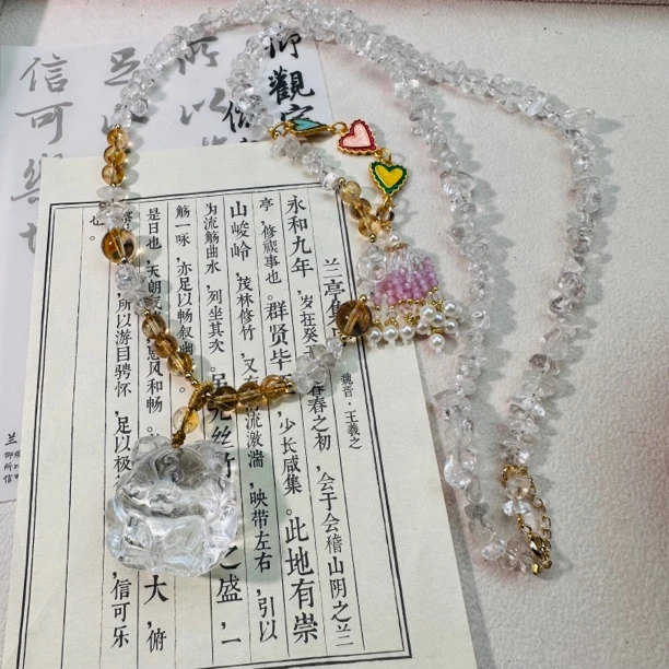 大凤九白水晶碎石毛衣链