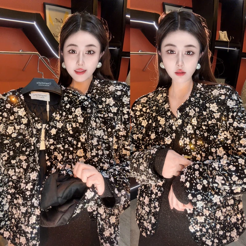 【赫尔星云】61966重工珠片花朵高腰外套