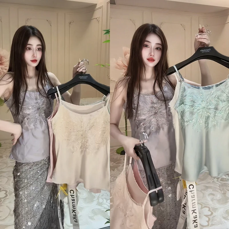 【星河山谷】61075精致串珠立体凤尾花朵丝滑吊带