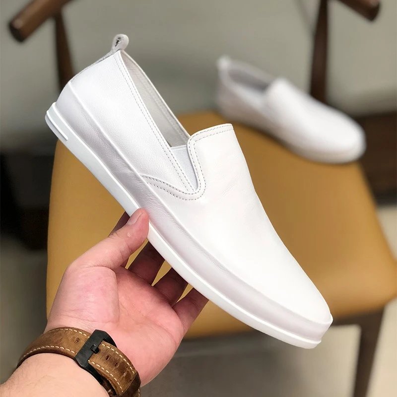 夏季男鞋2025新款真皮透气男士一脚蹬小白鞋休闲套脚软皮懒人鞋男