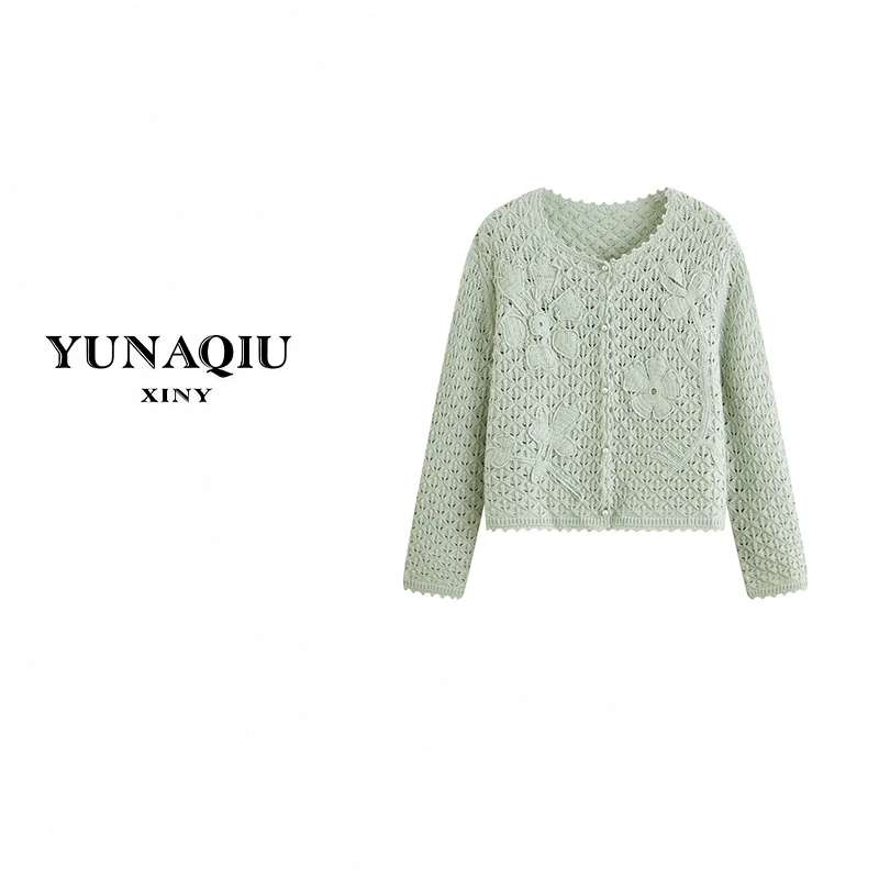 2024年新款针织立体花重工设计镂空开衫时尚简约百搭气质-6605