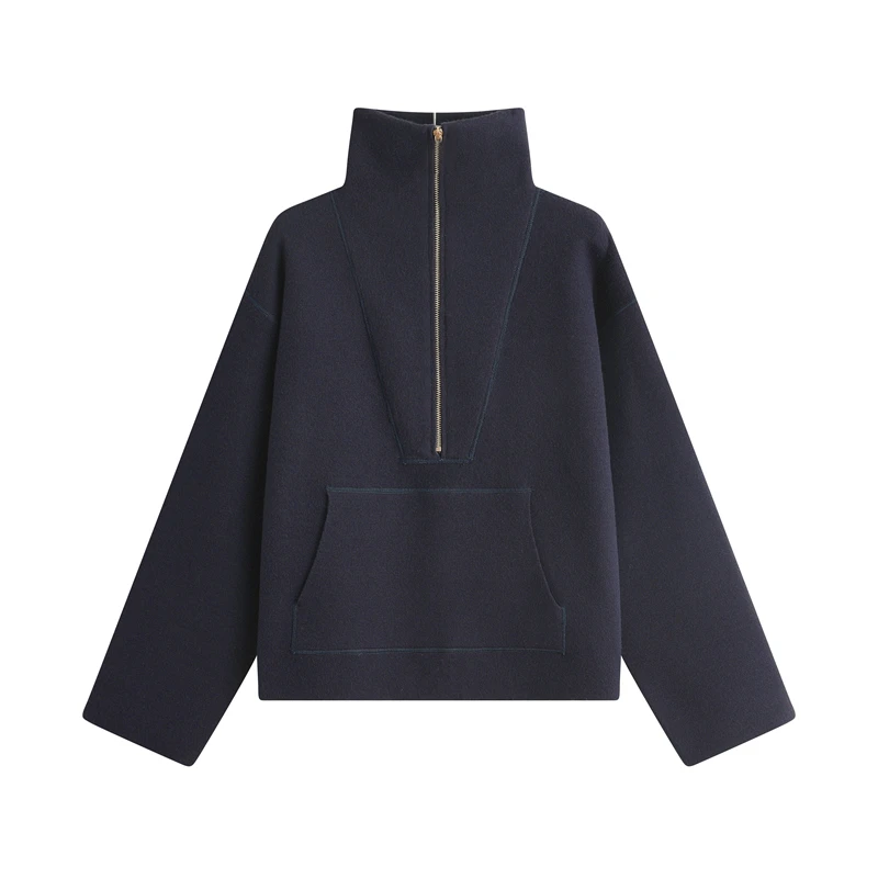 2025新款拉链立领套头纯色上衣简约时尚百搭显瘦-55560