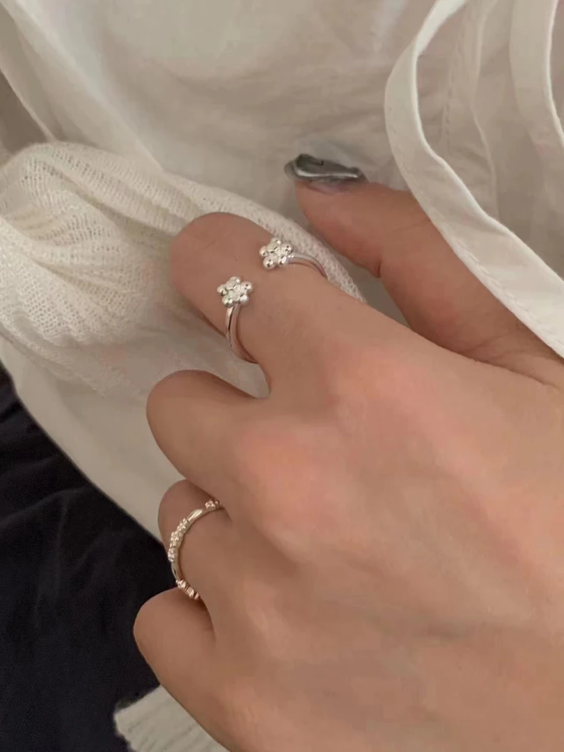 925银亚克力戒指 花朵掐丝设计感开口戒指1402