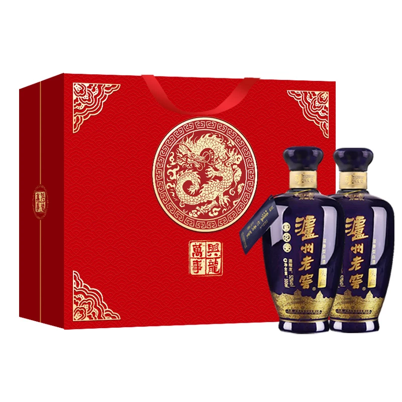 泸州老窖蓝花瓷 头曲 万事兴龙 浓香型 白酒 礼盒52度500ml*2瓶