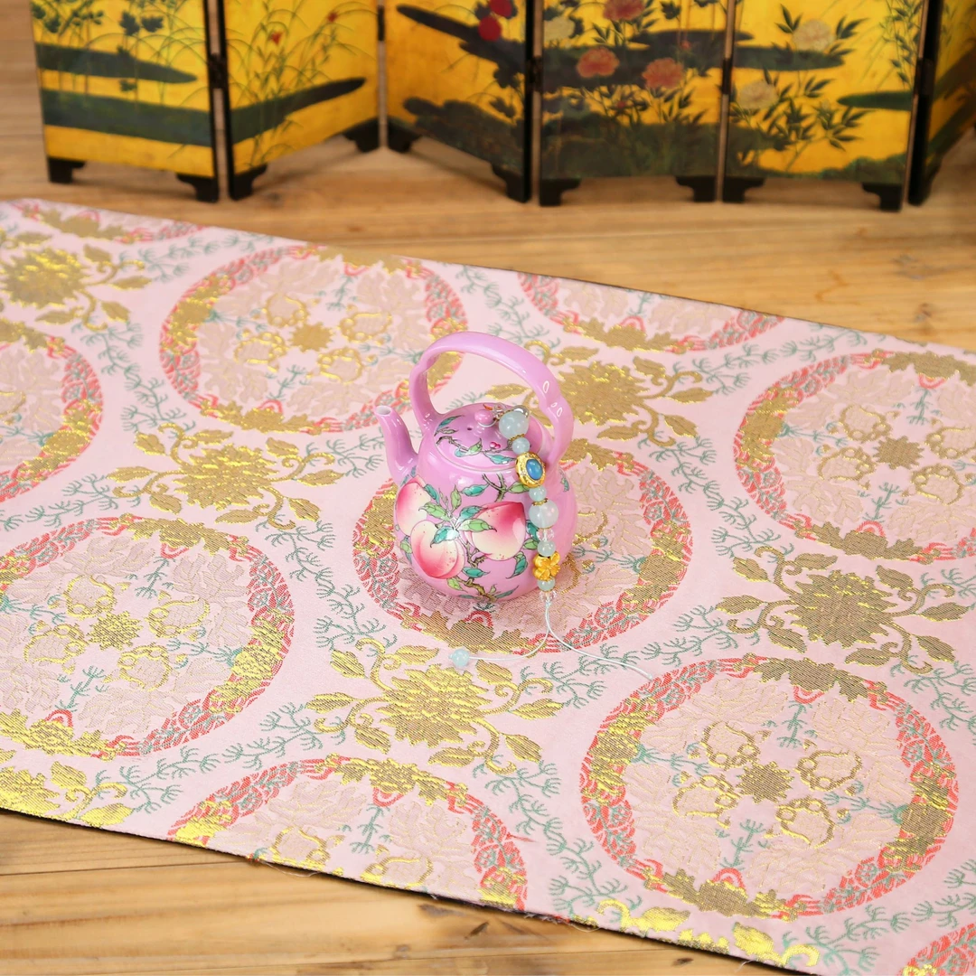 CX113金色宝相 织锦缎 纯手工 轻奢家用长方形高档茶席 茶道配件