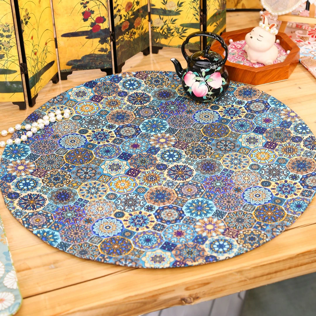 CX159复古团花宝相 织锦缎手工 圆形轻奢茶席茶垫 茶道配件