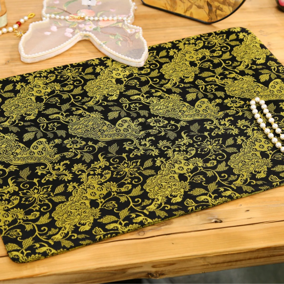 CX145金色事事如意 织锦缎 手工 轻奢高档茶席 壶杯茶垫 茶道配件