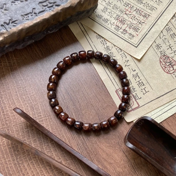 全透黑金玉化 陈籽老料 爆油 星扎实 8*7手串（一物一链接）