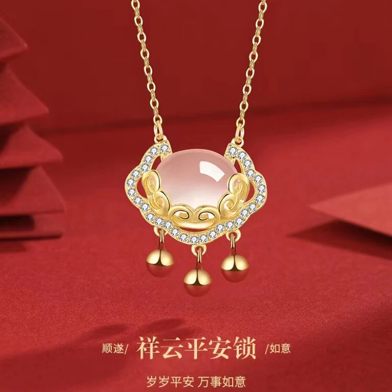 钛钢项链 国风祥云如意锁项链轻奢不掉色平安锁锁骨链时尚女饰品