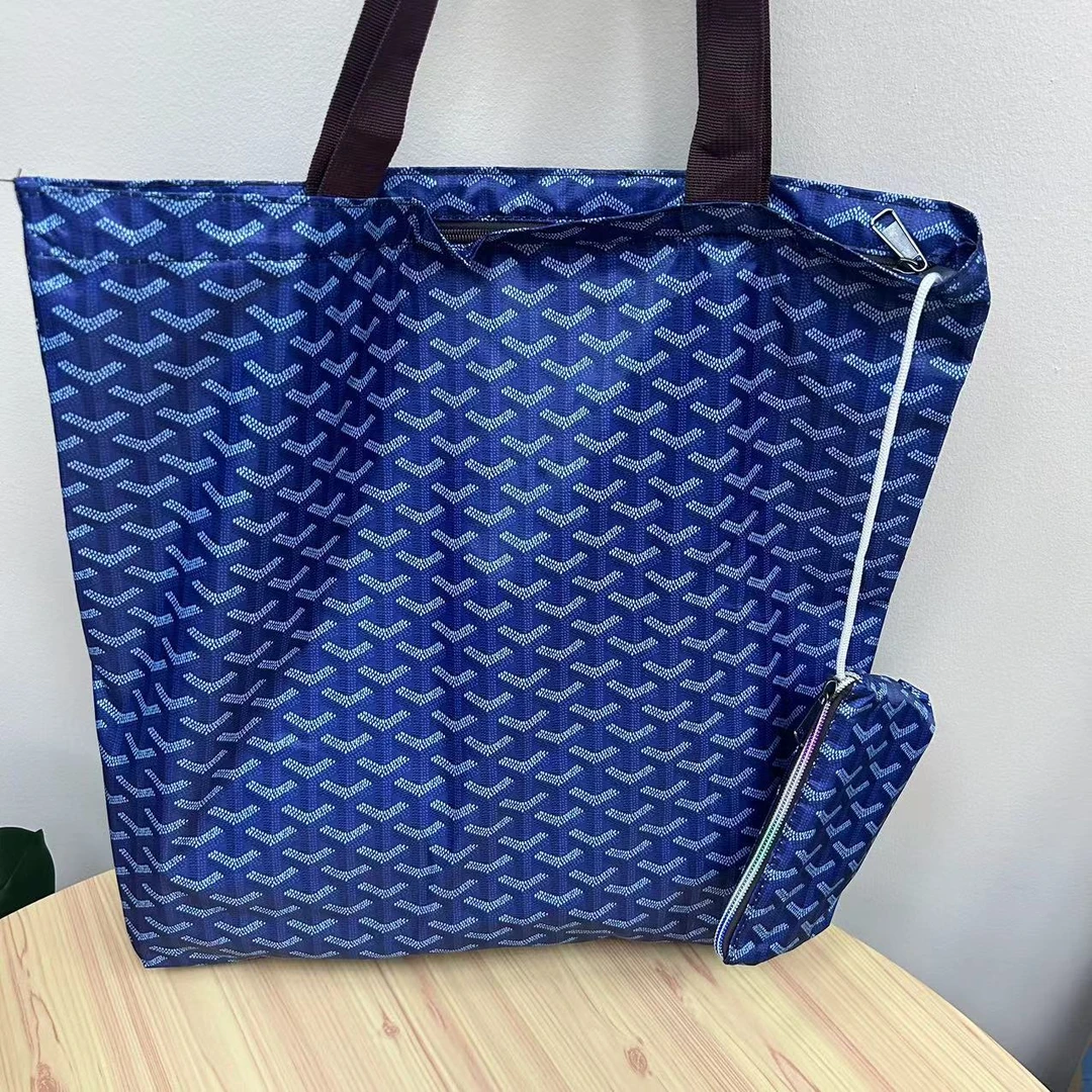 【十万粉丝】40x45cm 可爱卡通大号防水拉链折叠购物袋  蓝色狗牙