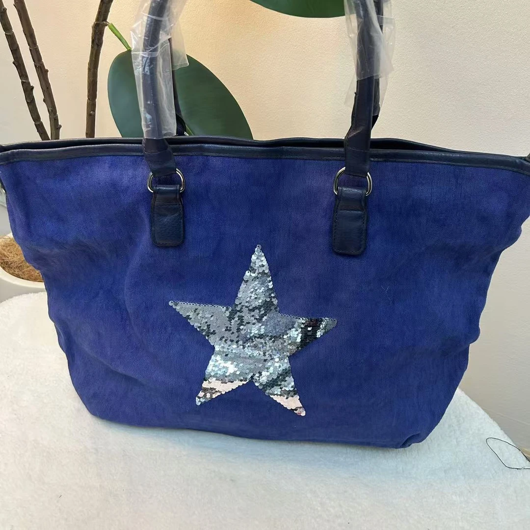 30x50cm 超划算！新款时尚大容量拉链五角星休闲手拎包