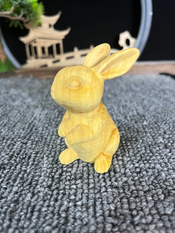 黄杨木兔子手把件木雕工艺品