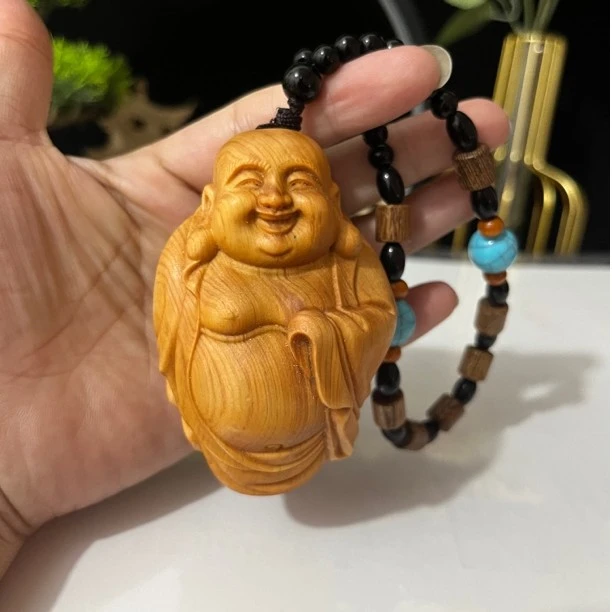 柏木大号念珠弥勒手把弥勒木雕工艺品挂件8/5