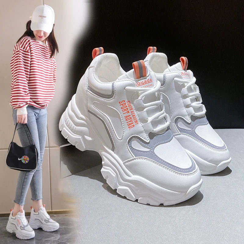 隐形增高8公分内增高老爹鞋女春秋透气网面运动鞋韩版百搭休闲鞋