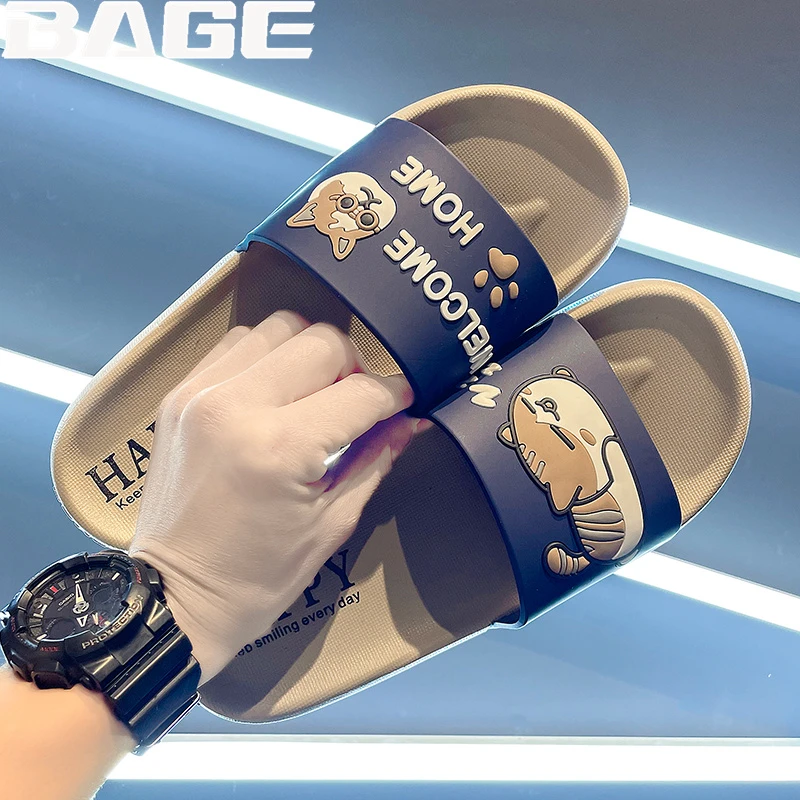 八哥拖鞋男夏季外穿防滑家用洗澡浴室防水青少年可爱沙滩鞋一字拖