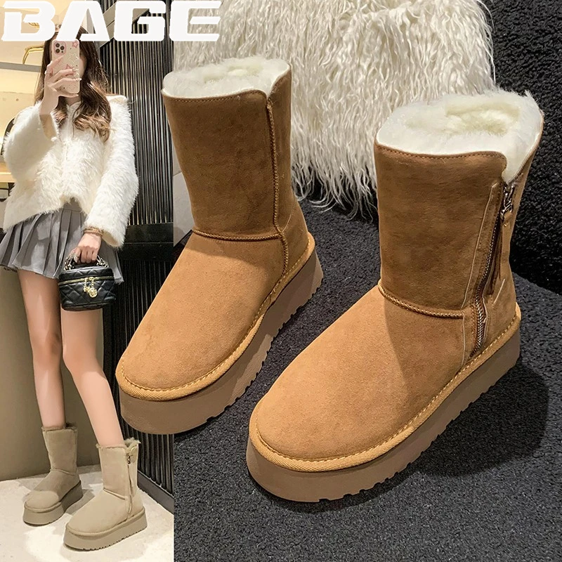 八哥雪地靴女冬季加绒东北保暖高筒皮毛一体面包零下40度加厚棉鞋