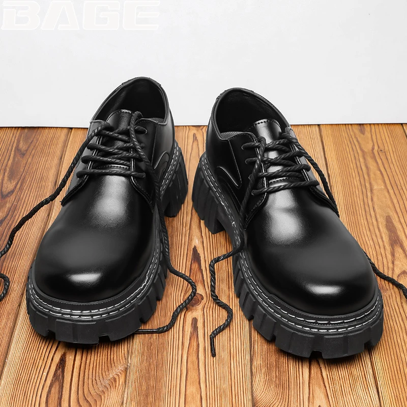 八哥皮鞋男秋冬大头厚底商务正装结婚英伦休闲发型师黑色春季男鞋