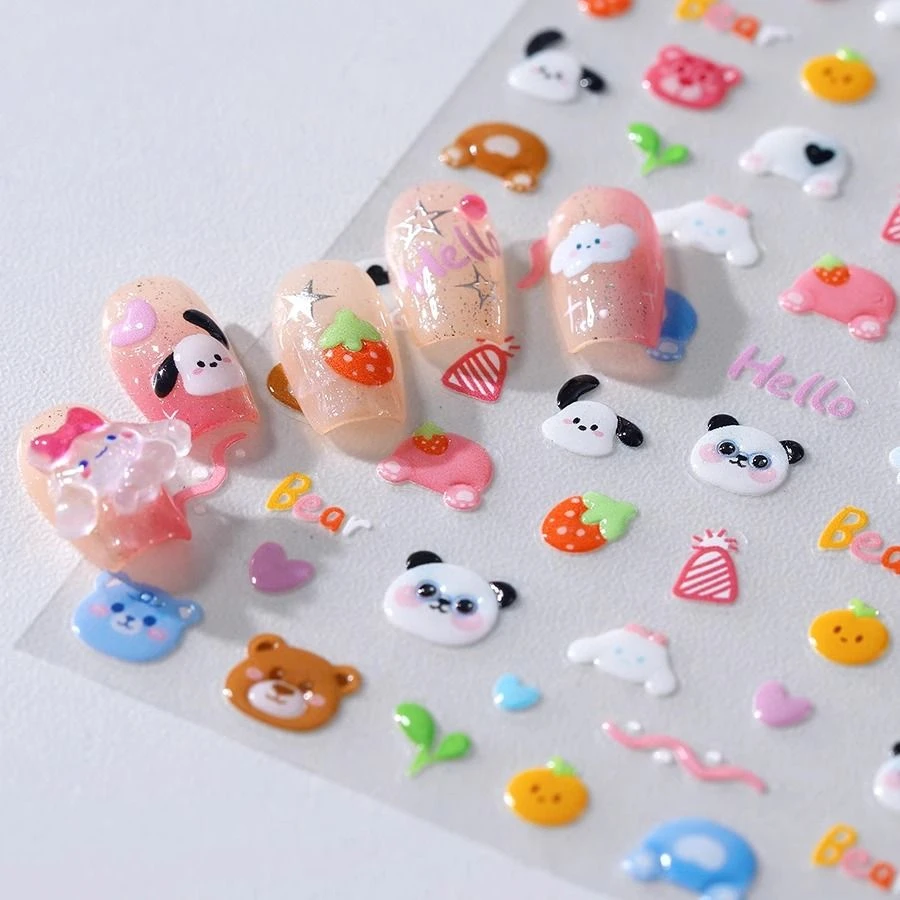 小红书爆款果冻胶卡通小动物美甲贴纸防水背胶指甲贴装饰贴花饰品
