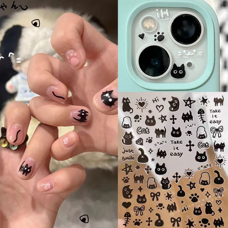 网红爆款AHa猫咪蝴蝶贴纸美甲新款爆款可爱卡通ins小猫咪背胶指甲
