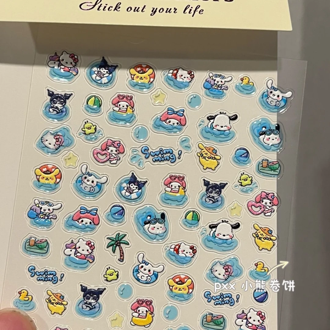 美甲贴纸可爱三丽鸥立体果冻水杯笔杆指甲手机相机指甲贴纸ins