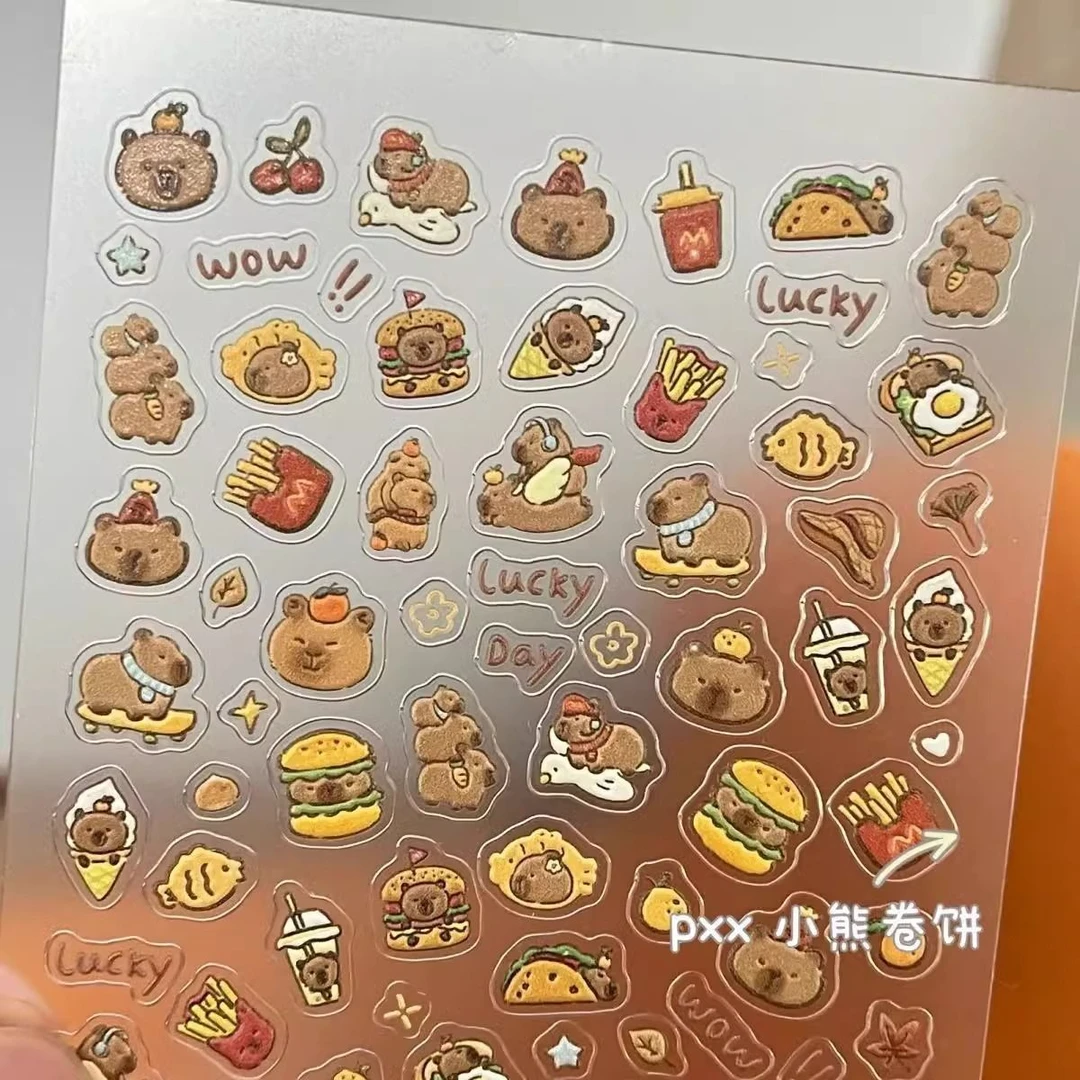 小红书同款小熊复古美甲贴纸迷你可爱水杯贴笔杆贴diy相机手机贴