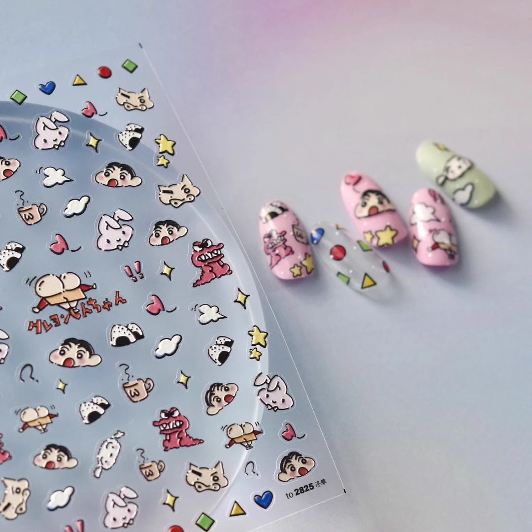 蜡笔小新美甲贴纸平面卡通漫画童趣薄韧日系防水背胶美甲装饰贴纸