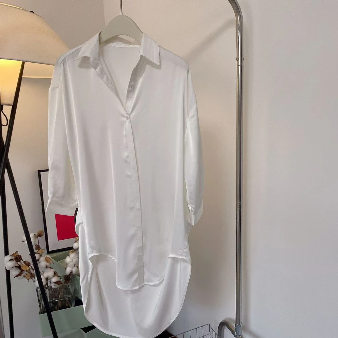 性感宽松大码男友风纯色衬衫纯欲睡裙家居服套装时尚百搭