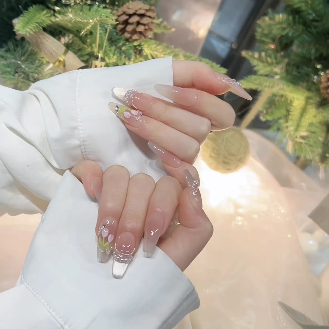 【郁金香】纯手工可拆卸穿戴甲10片高级气质显白美甲