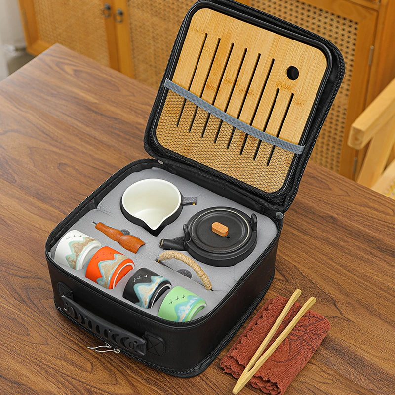 高档功夫茶具套装家用简约简易日式便携式创意伴手礼提梁壶侧把壶