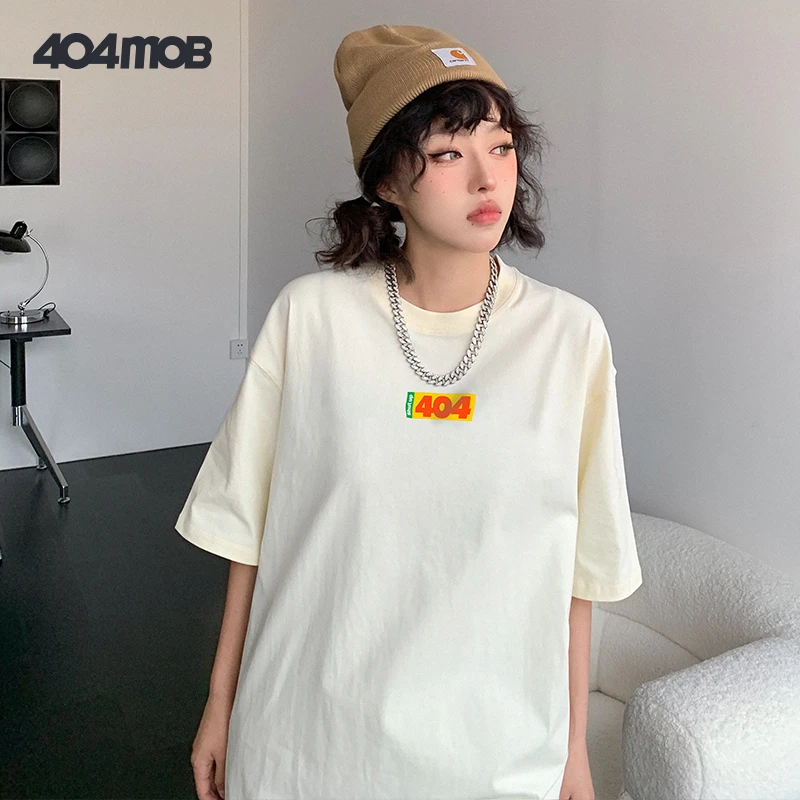 【404MOB】潮牌LOGO字母印花圆领T恤男女夏季宽松百搭短袖潮流时尚