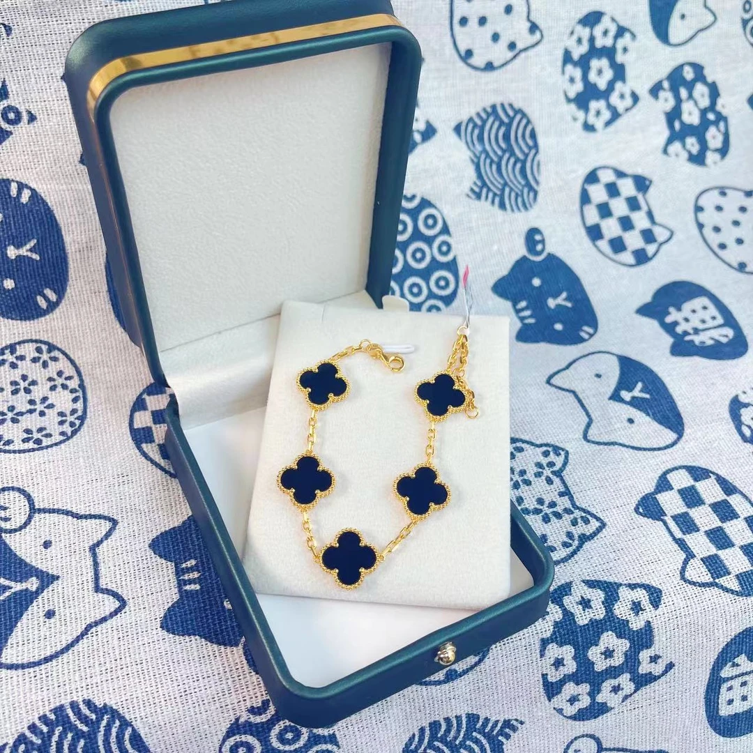 金御缘0工费5G简约999黑色百搭四叶草手链双面气质素款轻奢金手链